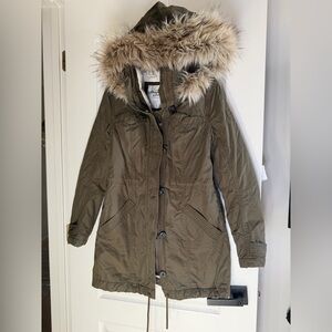 Abercrombie & Fitch Olive Parka with Faux Fur Trim